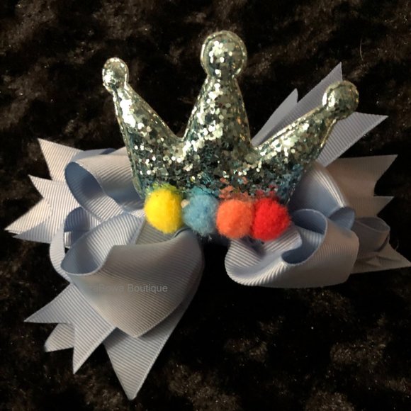 Hand Crafted Other - Periwinkle Crown Deluxe Bow  -kids- 5B1971  Handmade NWT Boutique